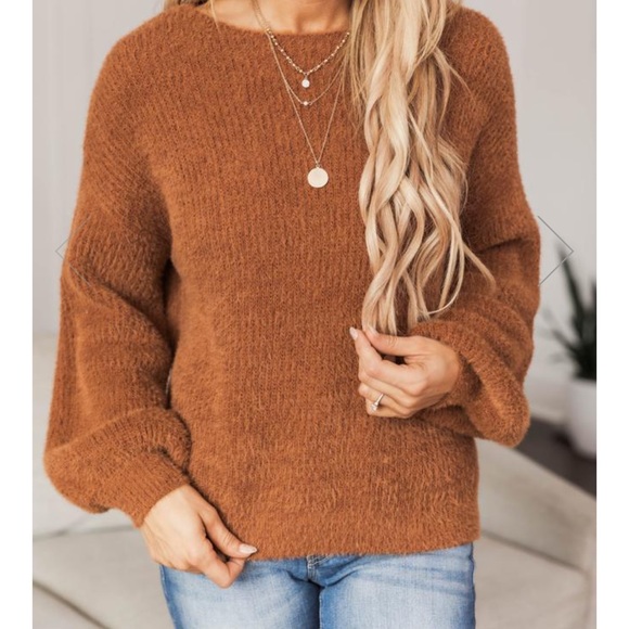 Late Night Talks Fuzzy Sweater Rust - Picture 4 of 4